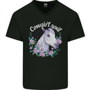 Cowgirl Soul Equestrian Horses Mens V-Neck Cotton T-Shirt Black