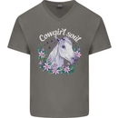 Cowgirl Soul Equestrian Horses Mens V-Neck Cotton T-Shirt Charcoal