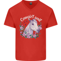 Cowgirl Soul Equestrian Horses Mens V-Neck Cotton T-Shirt Red