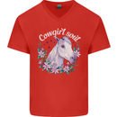 Cowgirl Soul Equestrian Horses Mens V-Neck Cotton T-Shirt Red