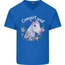 Cowgirl Soul Equestrian Horses Mens V-Neck Cotton T-Shirt Royal Blue