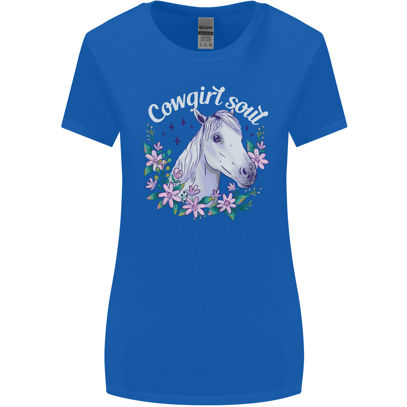 Cowgirl Soul Equestrian Horses Womens Wider Cut T-Shirt Royal Blue