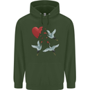 Crane Heart Anti Valentines Day Single Funny Childrens Kids Hoodie Forest Green