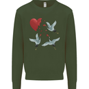 Crane Heart Anti Valentines Day Single Funny Kids Sweatshirt Jumper Forest Green