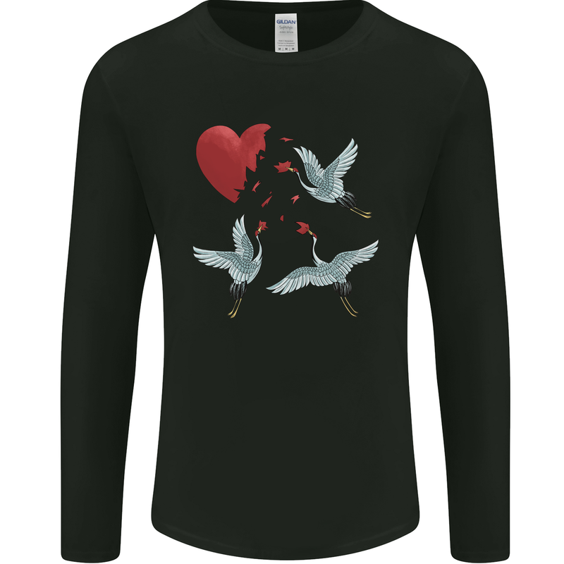 Crane Heart Anti Valentines Day Single Funny Mens Long Sleeve T-Shirt Black