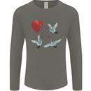 Crane Heart Anti Valentines Day Single Funny Mens Long Sleeve T-Shirt Charcoal