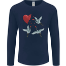 Crane Heart Anti Valentines Day Single Funny Mens Long Sleeve T-Shirt Navy Blue