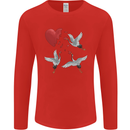 Crane Heart Anti Valentines Day Single Funny Mens Long Sleeve T-Shirt Red