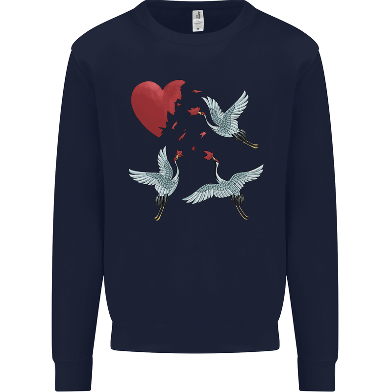 Crane Heart Anti Valentines Day Single Funny Mens Sweatshirt Jumper Navy Blue