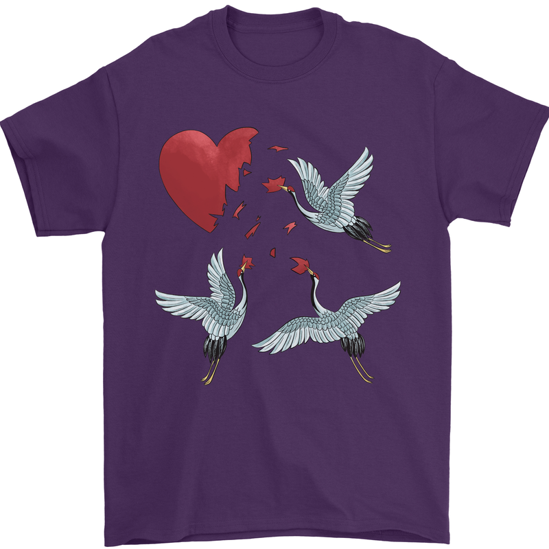 Crane Heart Anti Valentines Day Single Funny Mens T-Shirt 100% Cotton Purple