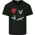 Crane Heart Anti Valentines Day Single Funny Mens V-Neck Cotton T-Shirt Black