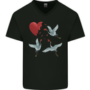 Crane Heart Anti Valentines Day Single Funny Mens V-Neck Cotton T-Shirt Black