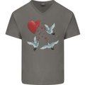 Crane Heart Anti Valentines Day Single Funny Mens V-Neck Cotton T-Shirt Charcoal