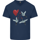 Crane Heart Anti Valentines Day Single Funny Mens V-Neck Cotton T-Shirt Navy Blue