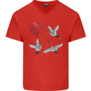 Crane Heart Anti Valentines Day Single Funny Mens V-Neck Cotton T-Shirt Red