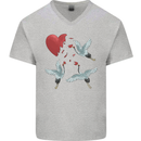 Crane Heart Anti Valentines Day Single Funny Mens V-Neck Cotton T-Shirt Sports Grey