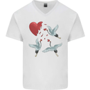 Crane Heart Anti Valentines Day Single Funny Mens V-Neck Cotton T-Shirt White