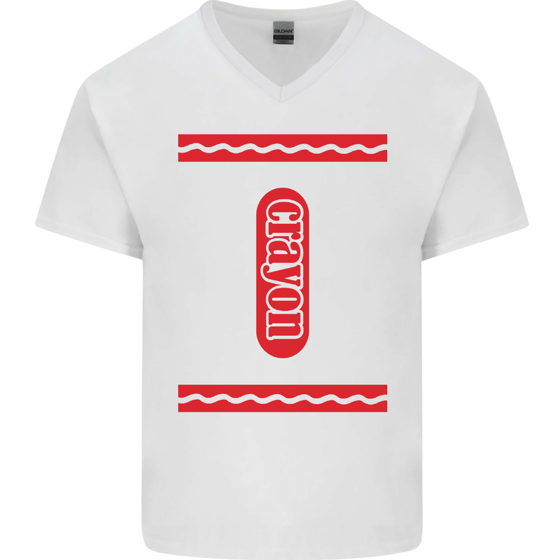 Crayon Fancy Dress Outfit Costume Funny Mens V-Neck Cotton T-Shirt White