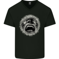 Crazy Face Gothic Skull Biker Motorcycle Mens V-Neck Cotton T-Shirt Black
