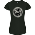 Crazy Face Gothic Skull Biker Motorcycle Womens Petite Cut T-Shirt Black