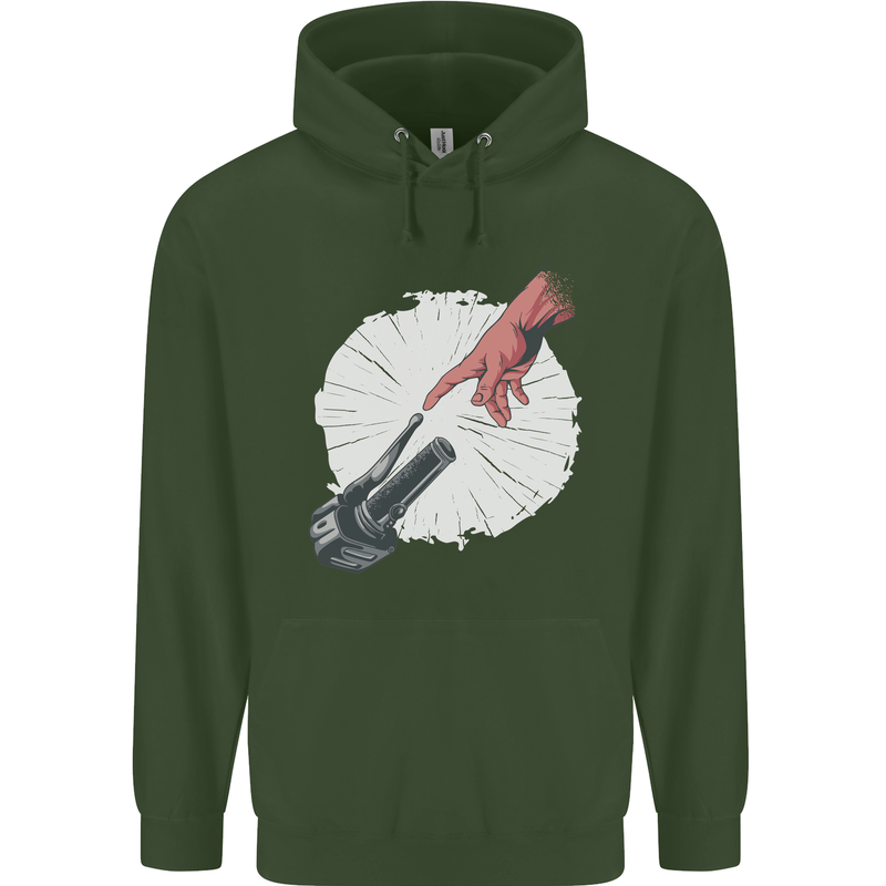Creation Biker Motorbike Motorcycle Funny Mens 80% Cotton Hoodie Forest Green