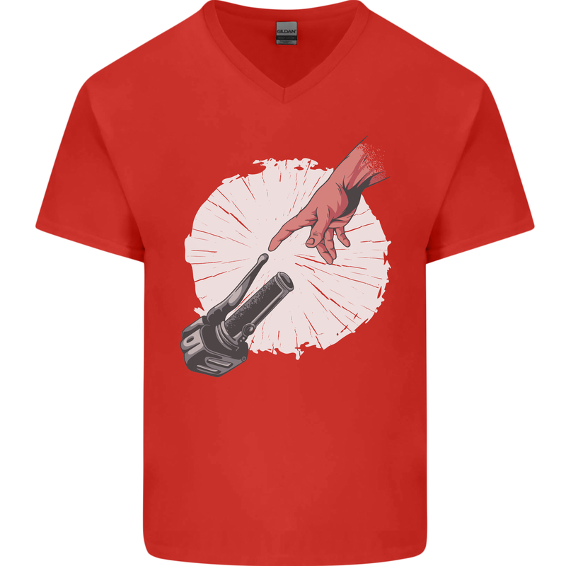 Creation Biker Motorbike Motorcycle Funny Mens V-Neck Cotton T-Shirt Red