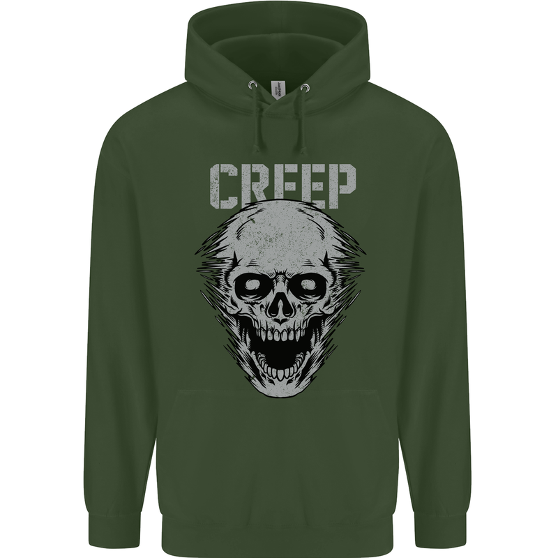 Creep Human Skull Gothic Rock Music Metal Childrens Kids Hoodie Forest Green