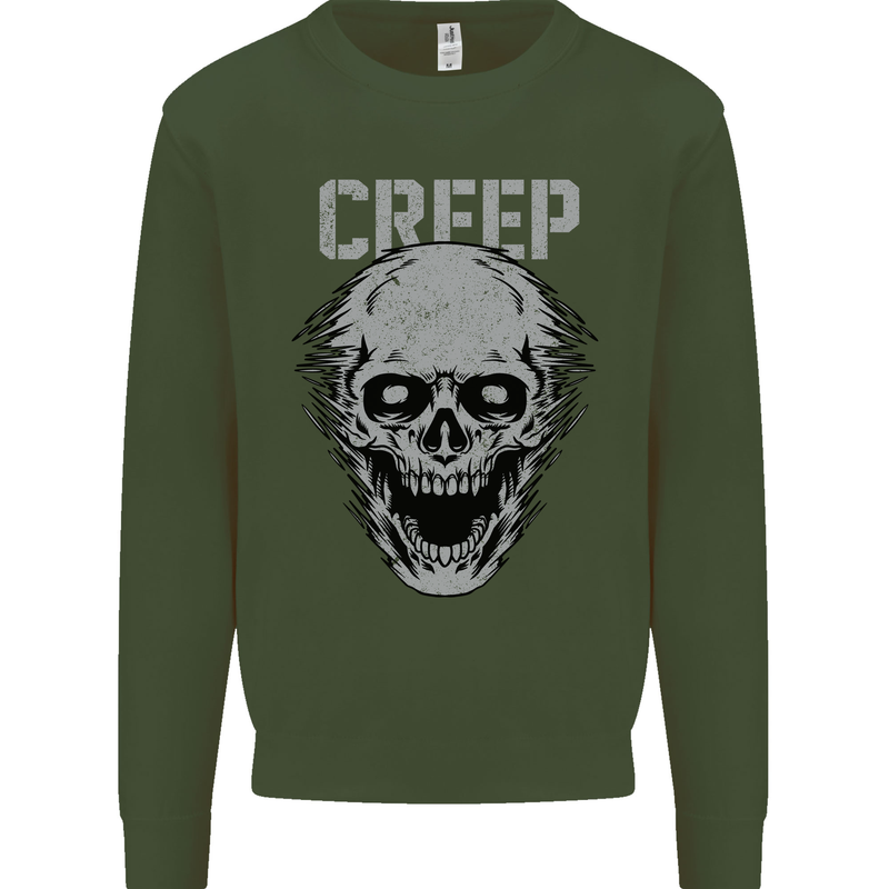 Creep Human Skull Gothic Rock Music Metal Kids Sweatshirt Jumper Forest Green