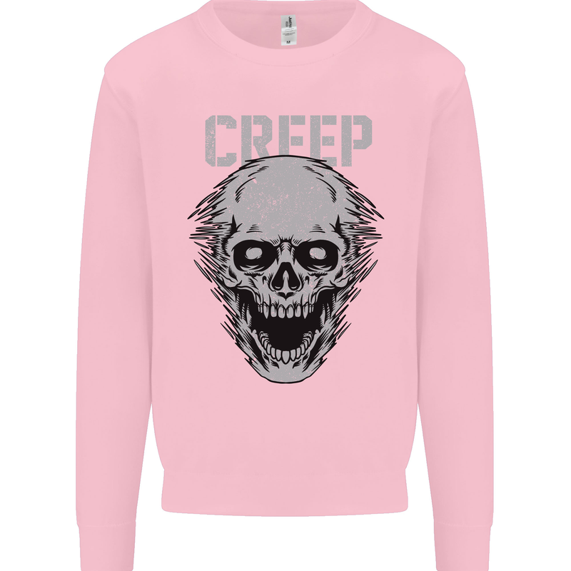 Creep Human Skull Gothic Rock Music Metal Kids Sweatshirt Jumper Light Pink