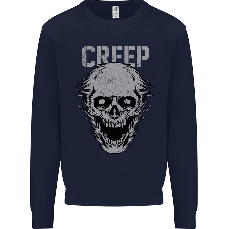 Creep Human Skull Gothic Rock Music Metal Kids Sweatshirt Jumper Navy Blue