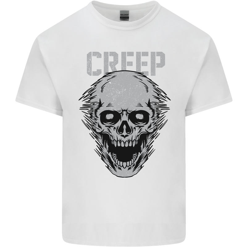 Creep Human Skull Gothic Rock Music Metal Mens Cotton T-Shirt Tee Top White