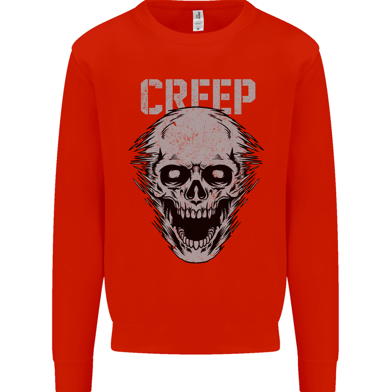 Creep Human Skull Gothic Rock Music Metal Mens Sweatshirt Jumper Bright Red