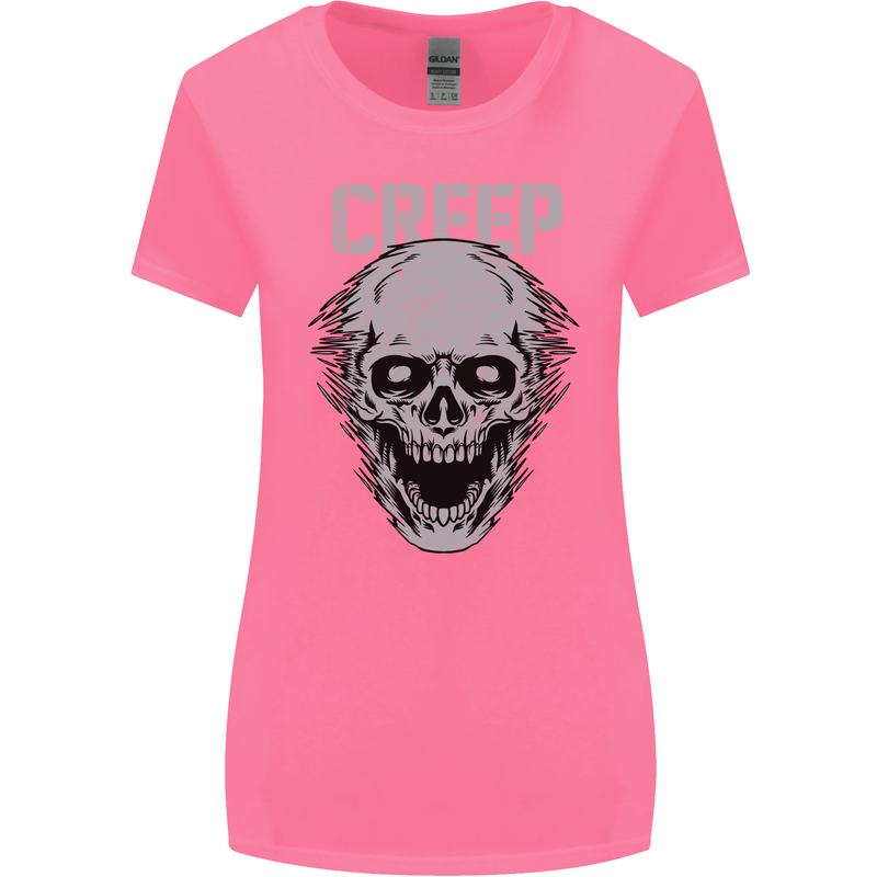 Creep Human Skull Gothic Rock Music Metal Womens Wider Cut T-Shirt Azalea