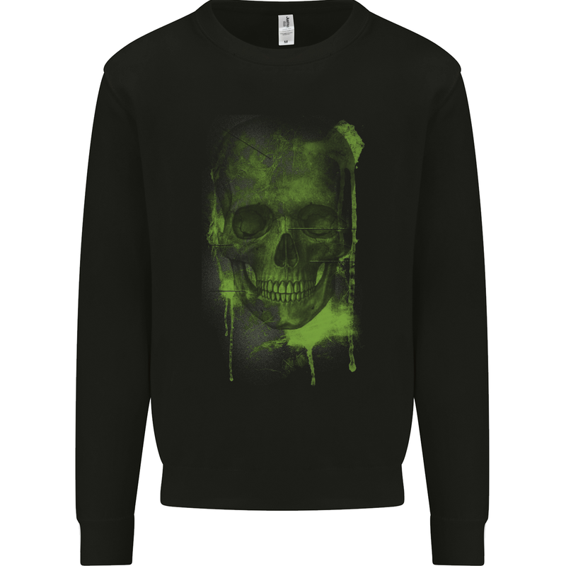 Creepy Green Skull Kids Sweatshirt Jumper Black