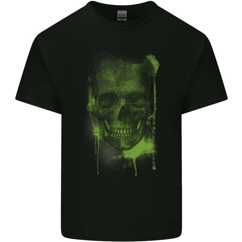Creepy Green Skull Mens Cotton T-Shirt Tee Top Black