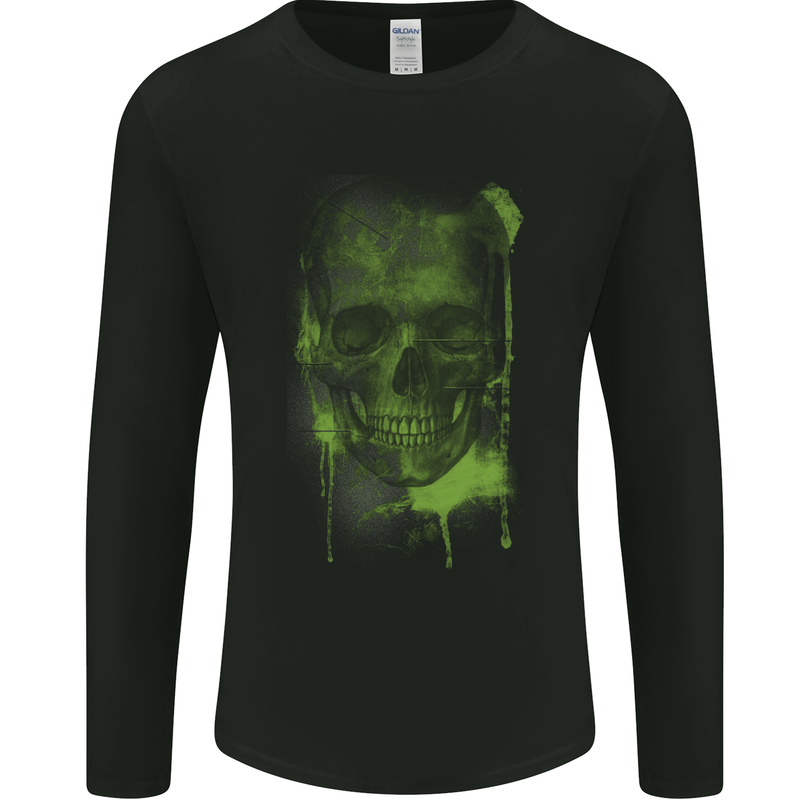 Creepy Green Skull Mens Long Sleeve T-Shirt Black