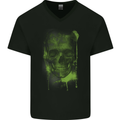 Creepy Green Skull Mens V-Neck Cotton T-Shirt Black