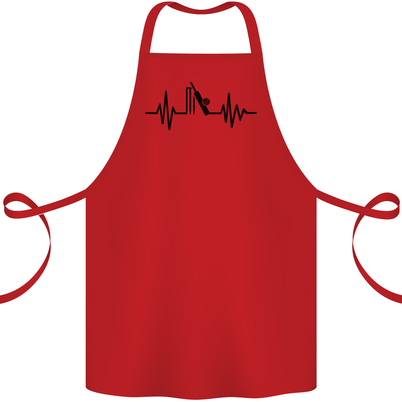 Cricket Pulse Cricketer Cricketing ECG Cotton Apron 100% Organic Red