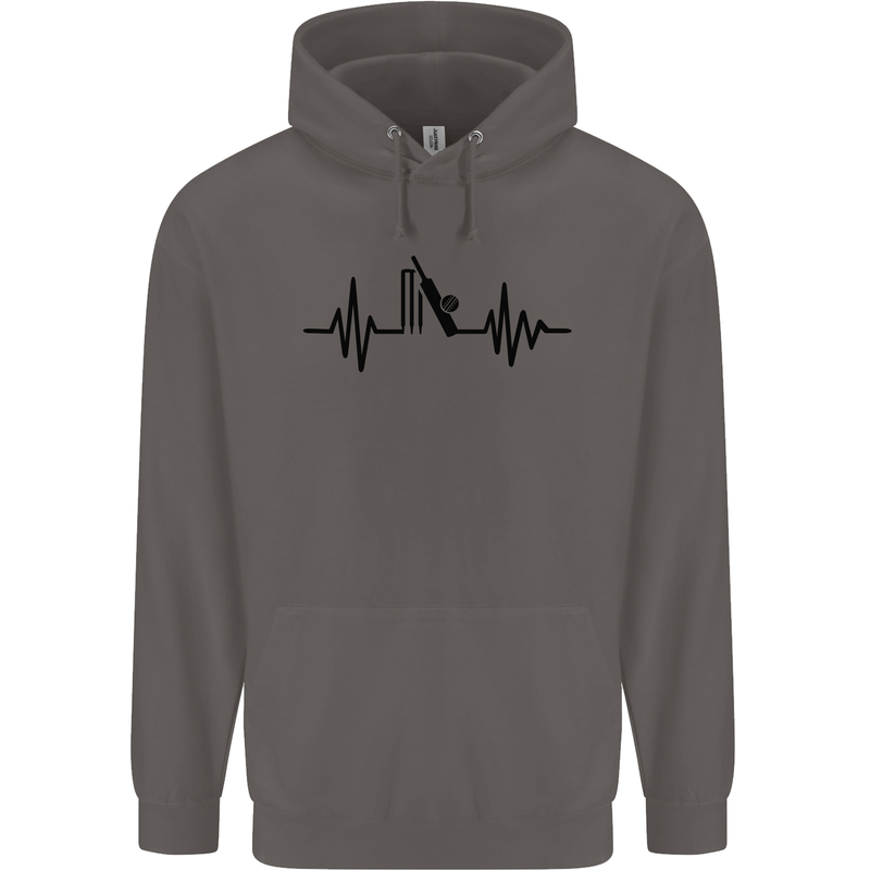 Cricket Pulse Cricketer Cricketing ECG Mens 80% Cotton Hoodie Charcoal