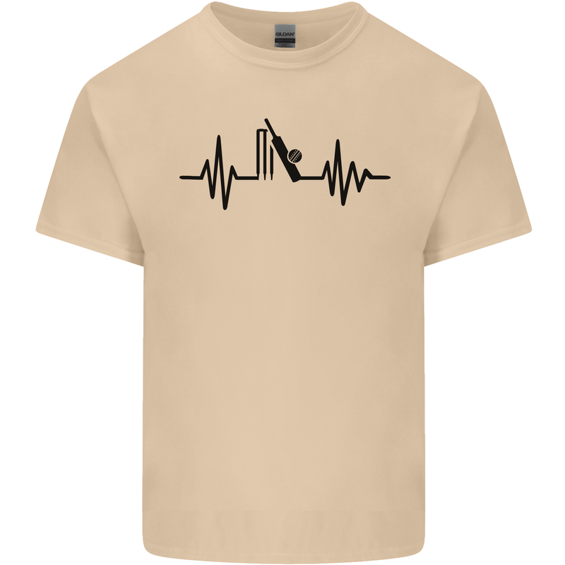 Cricket Pulse Cricketer Cricketing ECG Mens Cotton T-Shirt Tee Top Sand