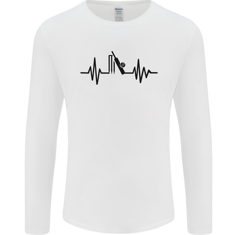 Cricket Pulse Cricketer Cricketing ECG Mens Long Sleeve T-Shirt White
