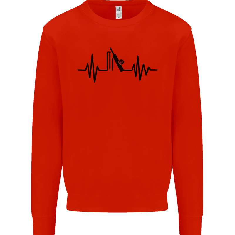 Cricket Pulse Cricketer Cricketing ECG Mens Sweatshirt Jumper Bright Red