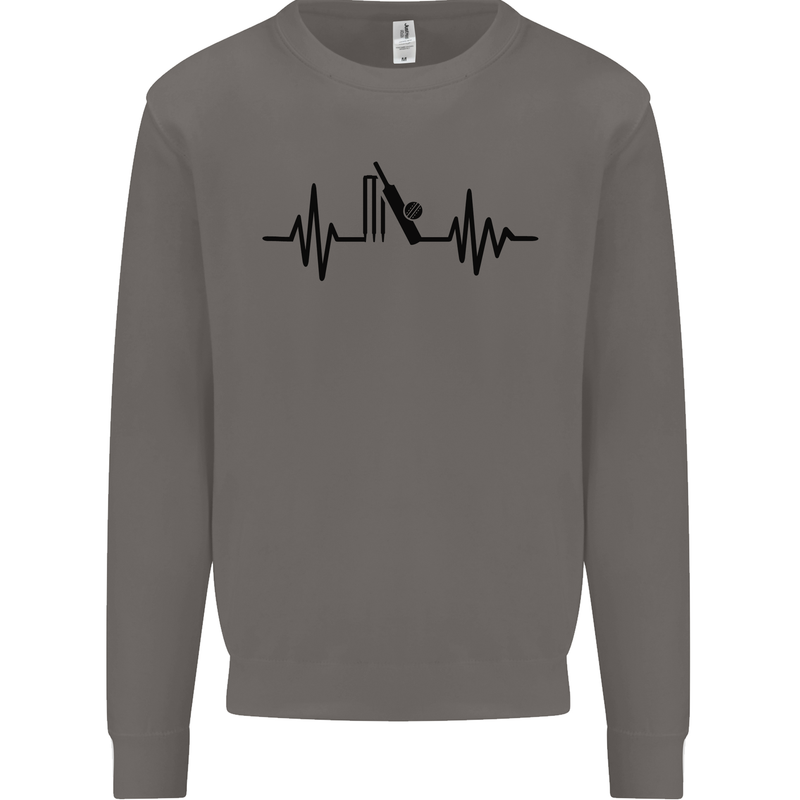 Cricket Pulse Cricketer Cricketing ECG Mens Sweatshirt Jumper Charcoal