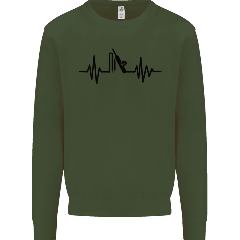 Cricket Pulse Cricketer Cricketing ECG Mens Sweatshirt Jumper Forest Green