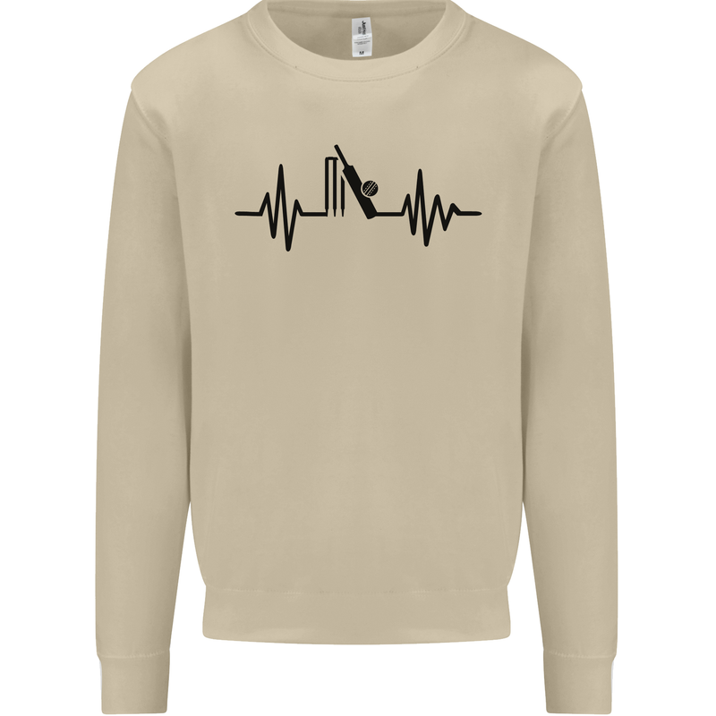 Cricket Pulse Cricketer Cricketing ECG Mens Sweatshirt Jumper Sand