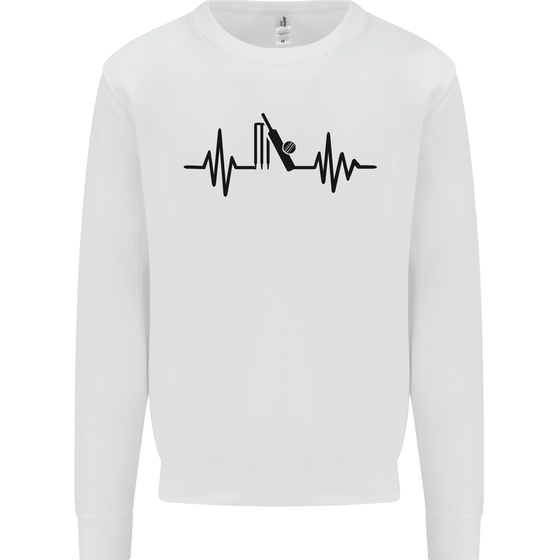 Cricket Pulse Cricketer Cricketing ECG Mens Sweatshirt Jumper White