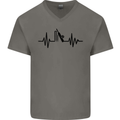 Cricket Pulse Cricketer Cricketing ECG Mens V-Neck Cotton T-Shirt Charcoal