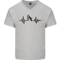 Cricket Pulse Cricketer Cricketing ECG Mens V-Neck Cotton T-Shirt Sports Grey