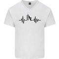 Cricket Pulse Cricketer Cricketing ECG Mens V-Neck Cotton T-Shirt White