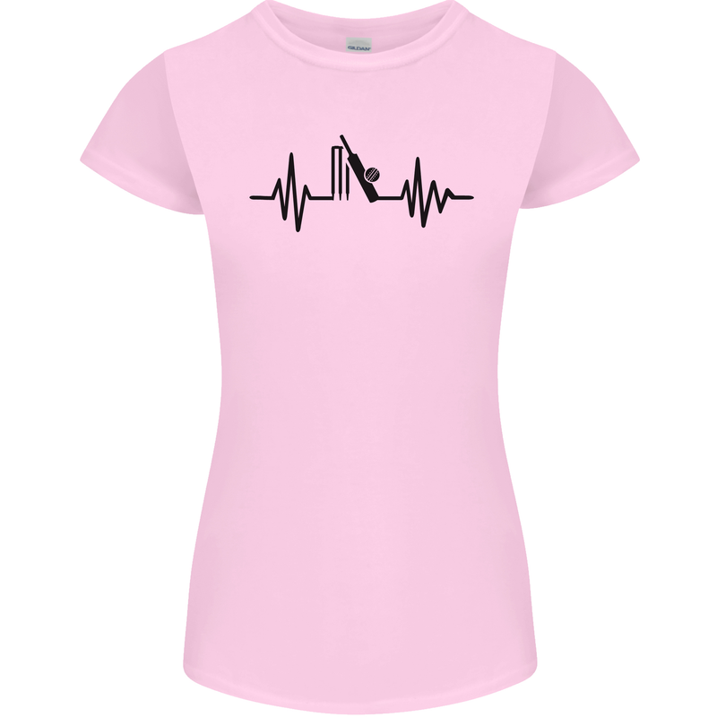 Cricket Pulse Cricketer Cricketing ECG Womens Petite Cut T-Shirt Light Pink